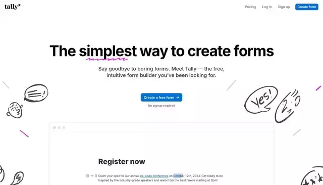 tally.so homepage screenshot