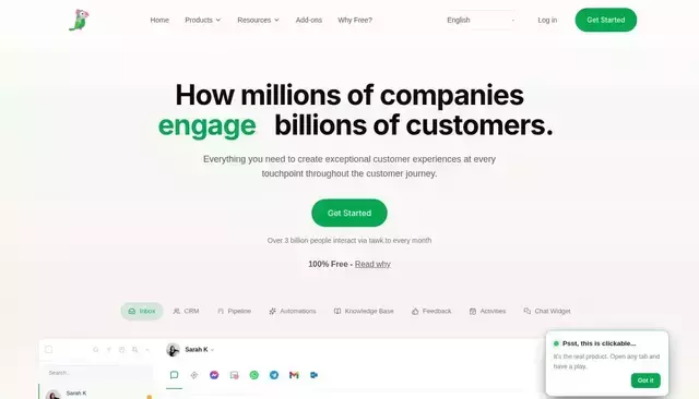 tawk.to homepage screenshot