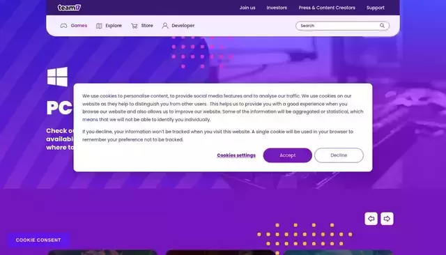 team17.com homepage screenshot