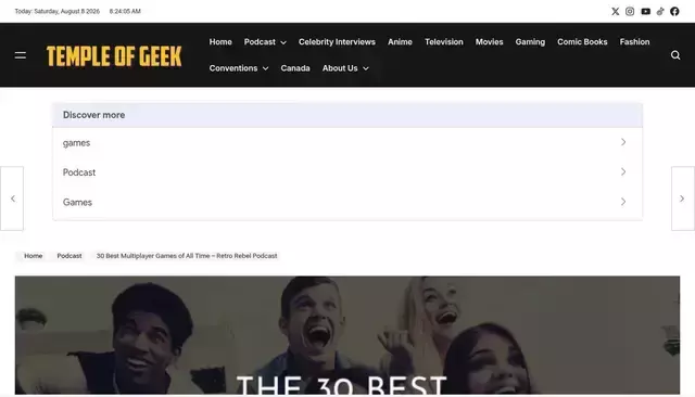templeofgeek.com homepage screenshot