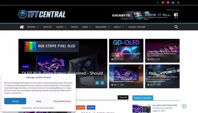 tftcentral.co.uk homepage screenshot