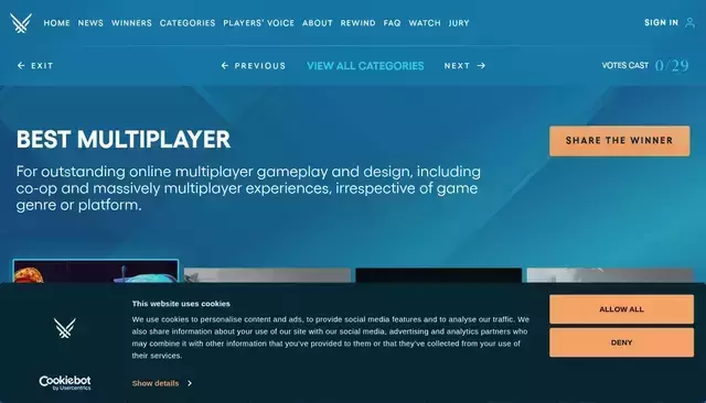 thegameawards.com homepage screenshot