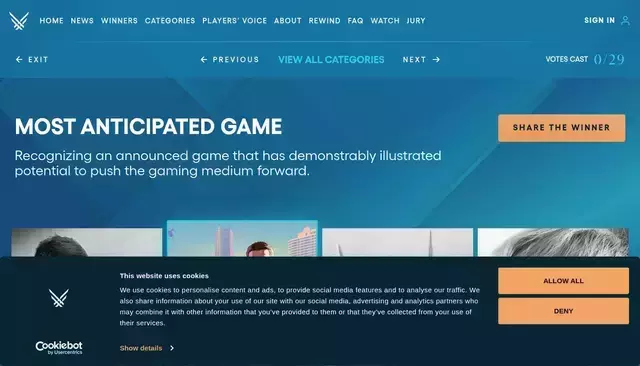 thegameawards.com homepage screenshot