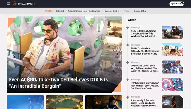 thegamer.com homepage screenshot