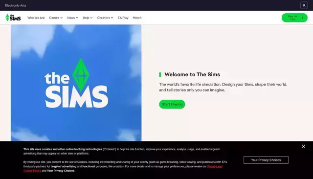 thesims.com homepage screenshot