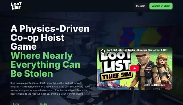 thiefsimulator.com homepage screenshot