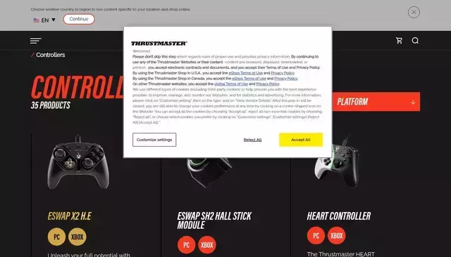 thrustmaster.com homepage screenshot