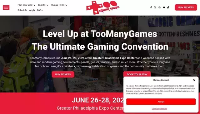 toomanygames.com homepage screenshot