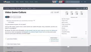 Tv Tropes Video Game Culture - TV Tropes