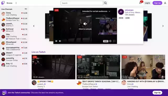 twitch.tv homepage screenshot