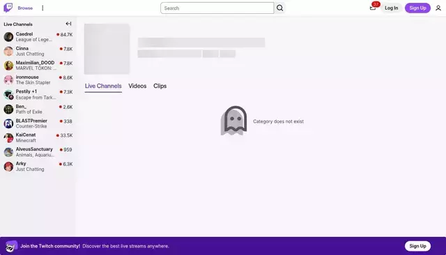 twitch.tv homepage screenshot