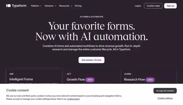 typeform.com homepage screenshot