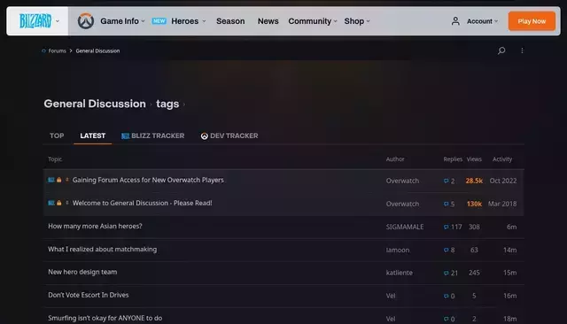 us.forums.blizzard.com homepage screenshot