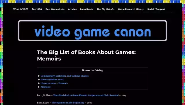 videogamecanon.com homepage screenshot