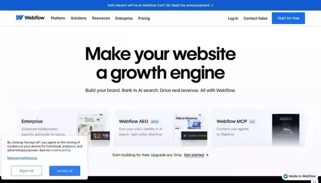 webflow.com homepage screenshot