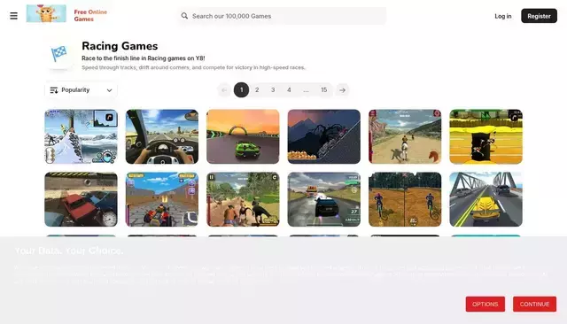 y8.com homepage screenshot