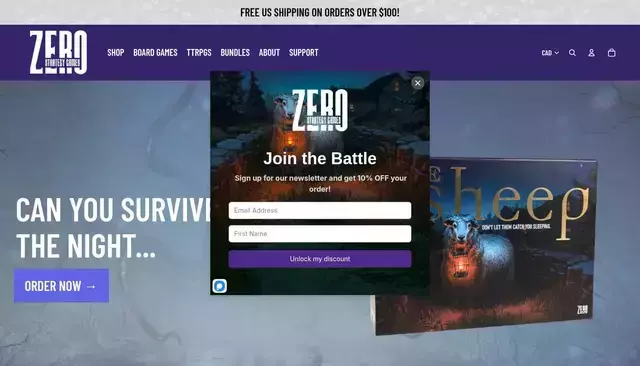 zerostratgames.com homepage screenshot