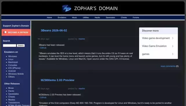 zophar.net homepage screenshot